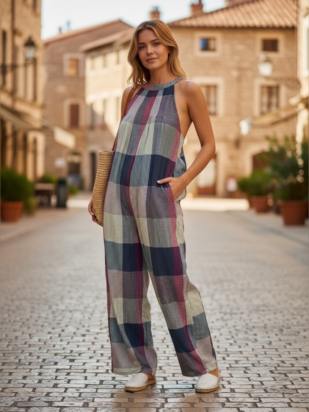 NWT World Market Wide Leg Plaid Jumper